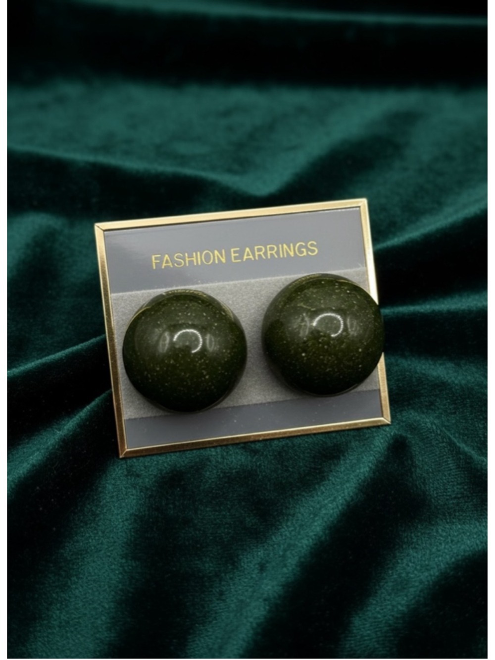 Dark Green Dome Stud Earrings Round Statement Glossy Minimalist Fashion Jewelry